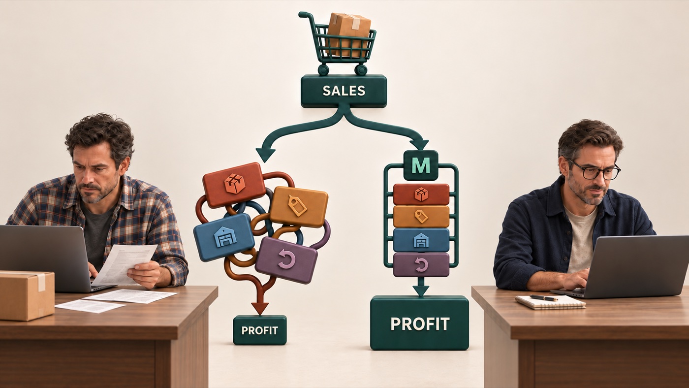 Two Amazon sellers manage the same sales differently, with clearer cost control supporting stronger margins.